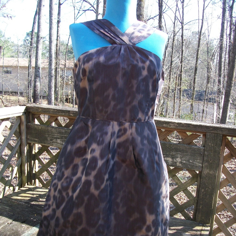 Banana Republic Strapless Cross-Halter Animal Print Dress in Brown and Tan